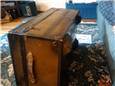 The trunk before adding decoupage. I cleaned the trunk out and spray painted all the rusty bits. I also glued on some wooden feet.