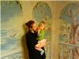 Showing off the mural to Miss Madeline.