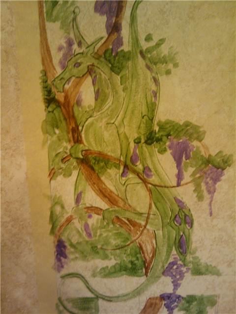 More of day 1 with the initial layout. Many people did not see the dragon when looking at the early versions of the painting.