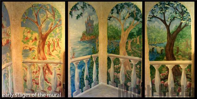 Progress shots of panel #2 and #3 (castle and tree)