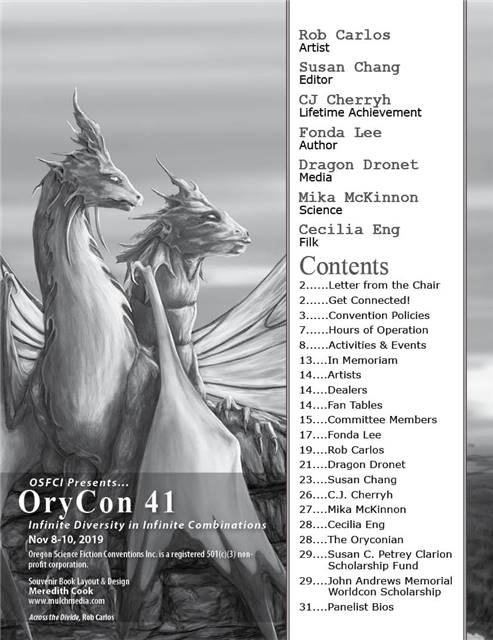 Table of Contents from OryCon 41 Souvenir Book